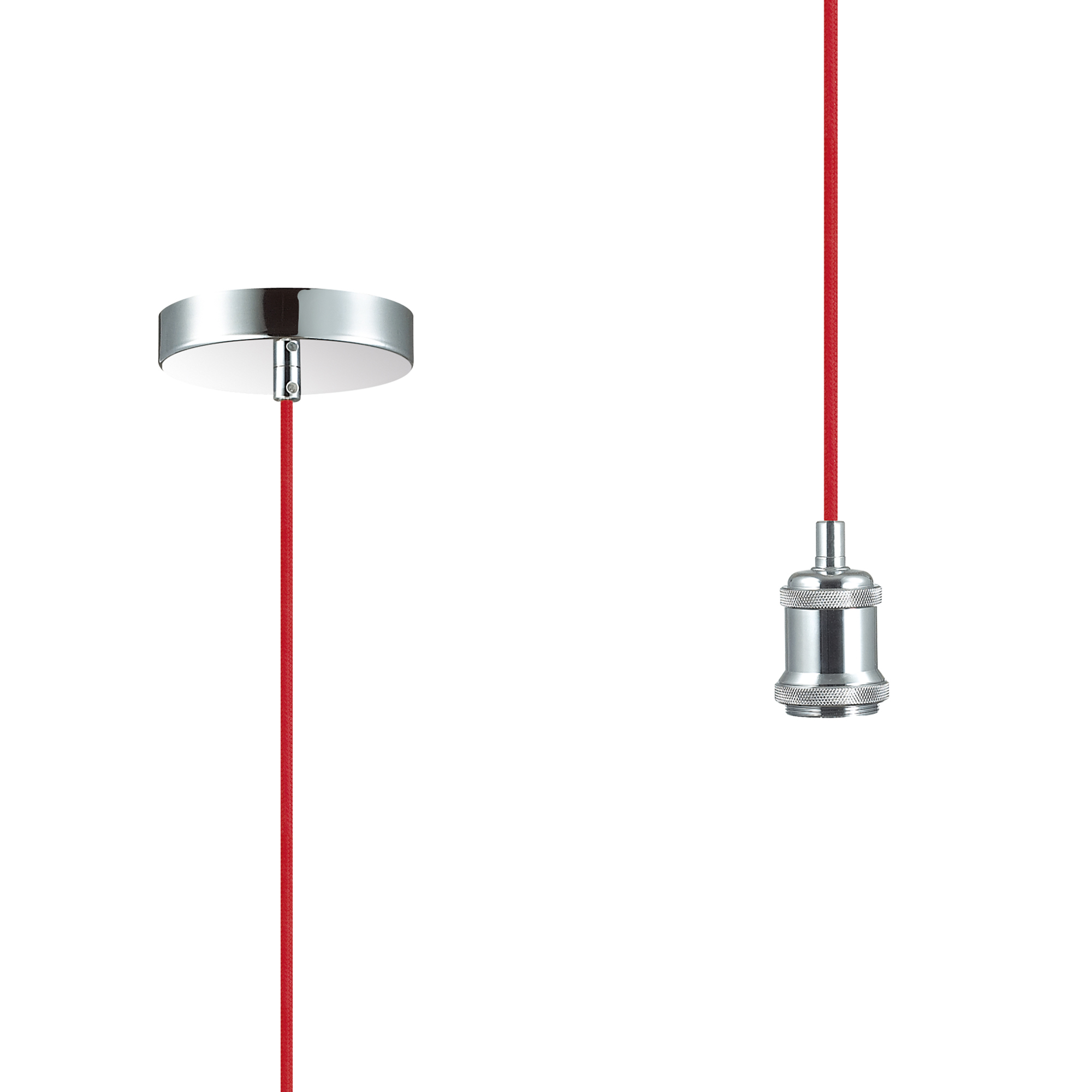 Dreifa 1.5m Single Pendant, 1 x E27, Polished Chrome/Red Braided Cable (Maximum Load 1.5kg)
